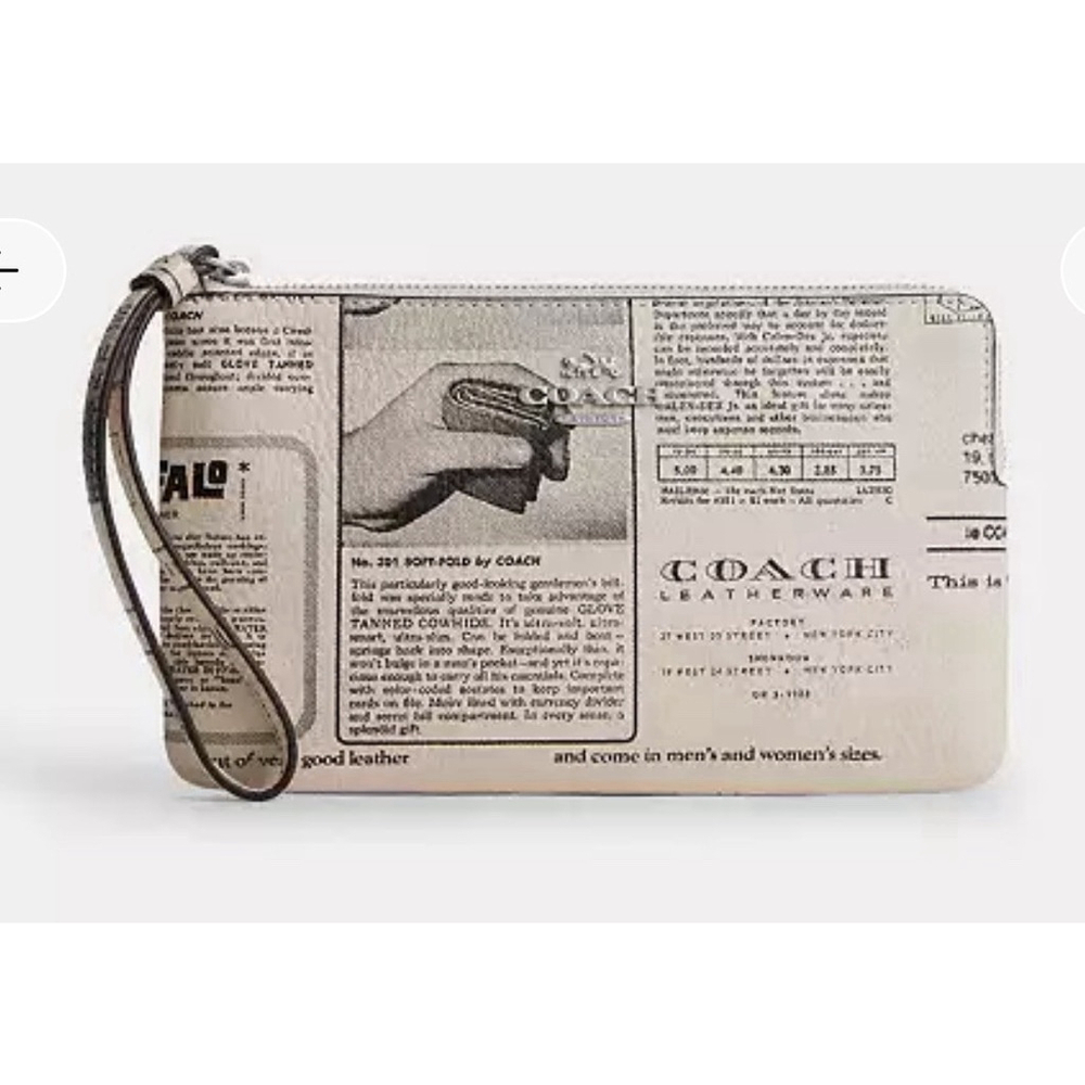 Coach Large Corner Zip Wristlet Newspaper Print NWT